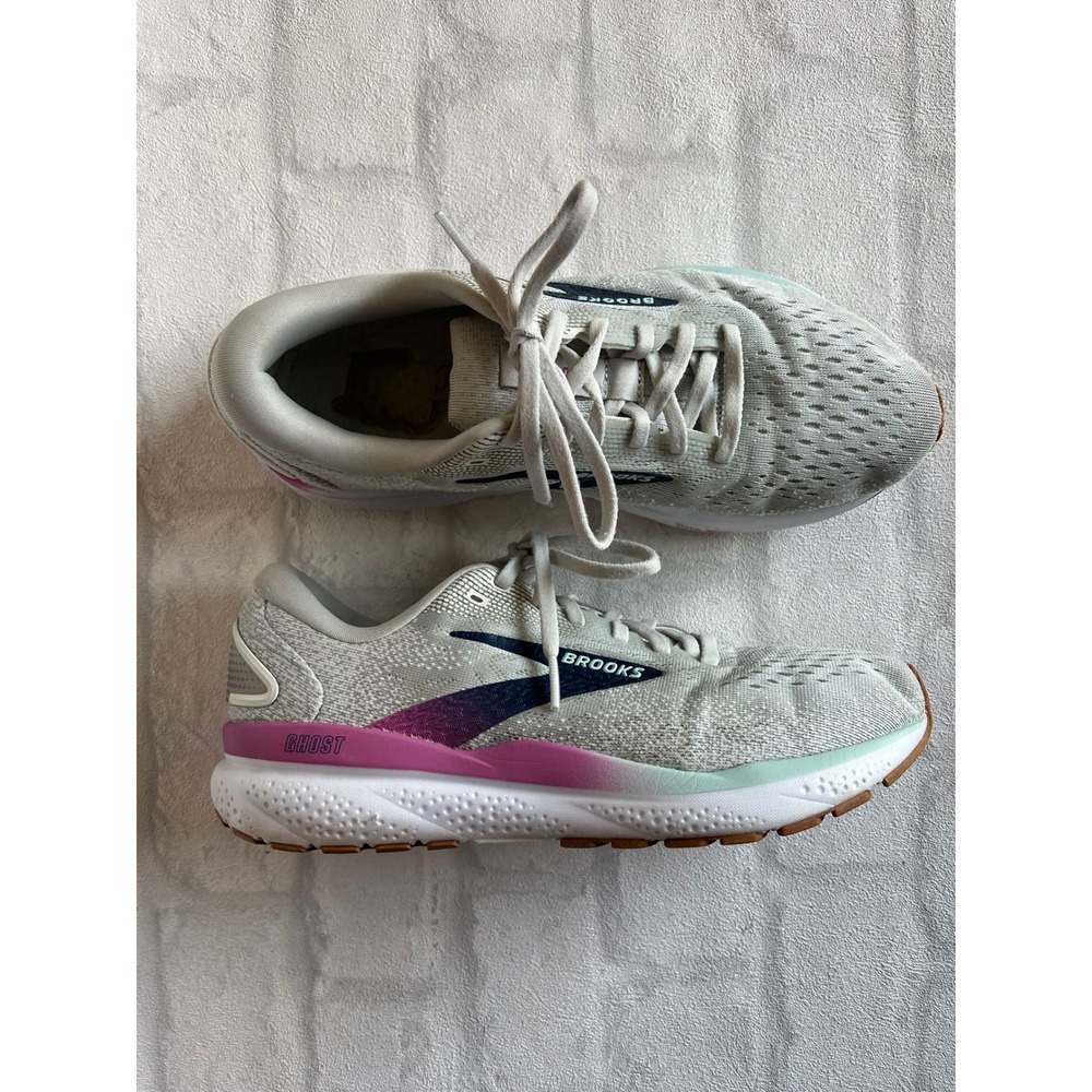 Brooks Ghost 16 Womens Running Shoes Grey Pink Teal Sneakers activewear athletic